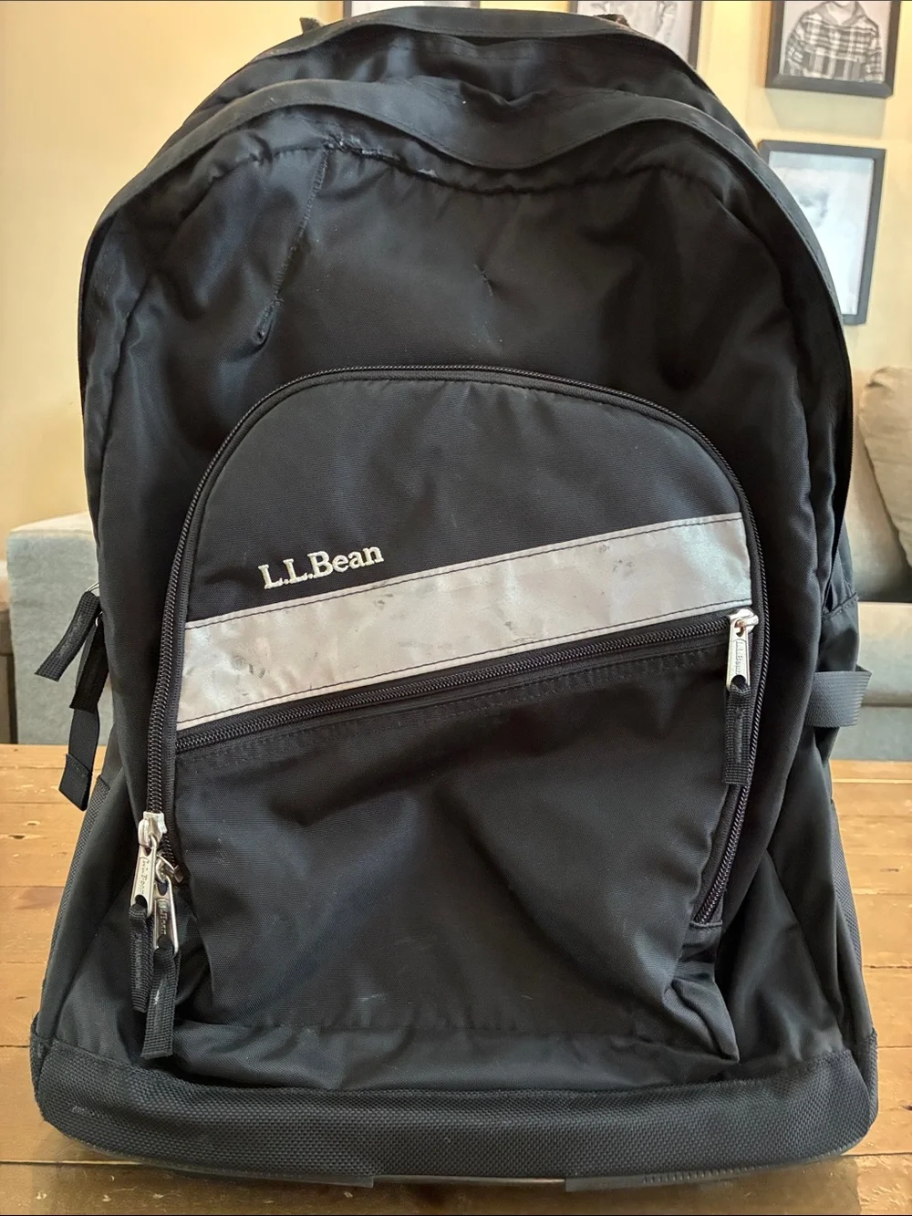 L.L. Bean Black Rolling Backpack with Silver Reflective Accent